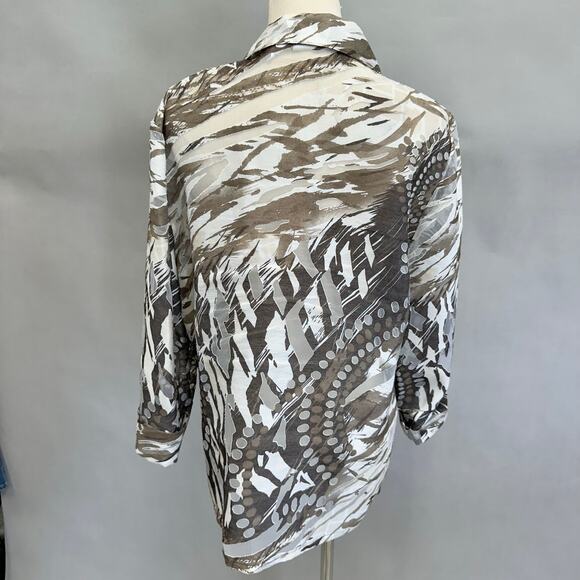 Chico's Leopard Animal Print Sheer Open Front Shirt Cardigan size 2 US Large/12 - Picture 5 of 16